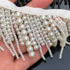 Yulakes 1 Yards White Black Long Pearl Fringe Beaded Lace Trim Pearl Pendant Tassels Garment Dress Tassel Fringe Lace Trim Decoration Shoes Ornaments