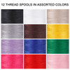 Ryalan 12 Color Set of Polyester All-Purpose Sewing Threads Prewound Bobbin Thread Plastic for Embroidery and Sewing Machine DIY Embroidery Thread Se