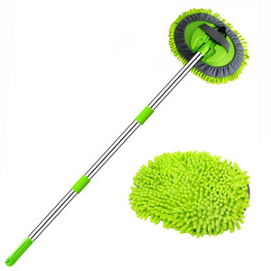 WillingHeart 47.5" Car Wash Brush Mop Cleaning Tool with Long Handle Kit for Washing Detailing Cars Truck, SUV, RV, Trailer, Boat 2 in 1 Chenille Mic