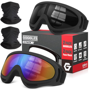 OXG 2 Pack Motorcycle Goggles with 2 Neck Gaiters, UV400 Protection Dirt Bike Motocross ATV Skiing Goggles (Grey+Multicolor)