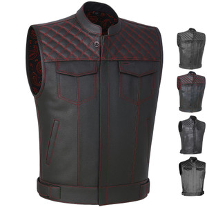 Jackets 4 Bikes SOA Men's Motorcycle Vest, Geniune Buffalo Leather, Back Armor, Inside Pockets, Motorbike Riding Club Vests Paisley Red L