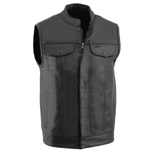 Milwaukee Leather LKM3710 Men's Black Leather Club Style Motorcycle Rider Vest w/Zipper and Snap Button Closure - X-Large