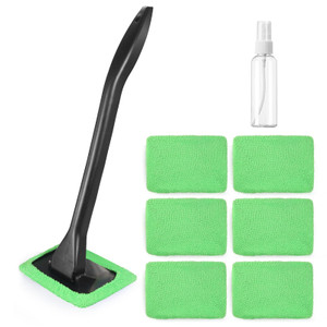 DEPOVTE Windshield Cleaner Tool Car Window Cleaner with 6 Reusable and Washable Microfiber Pads and Extendable Handle Auto Inside Glass Wiper Kit (Gr