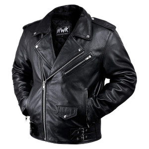 HWK Brando Leather Motorcycle Jacket for Men, Ultra Comfy Vintage Style Genuine Black Leather Jacket with CE Armor and Thermal Lining, Water Resistan