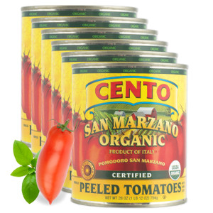 Cento Organic Certified San Marzano Whole Peeled Tomatoes 28 Oz (Pack of 6), Canned Plum Tomatoes in Thick Puree with Basil, Grown and Processed in I