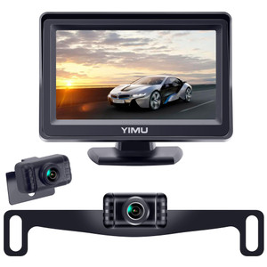YIMU Backup Camera System with License Plate Backup Reverse Camera, Easy Installation, Plug & Play, DIY Guide Lines, 150° Wide Angle, Night Vision, I