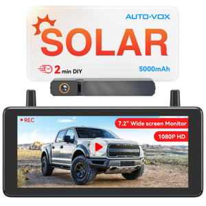 AUTO-VOX 7.2" DVR Portable Solar Wireless Backup Camera:HD 1080P 2 Min Quick Installation Support 2 Split Screen Back up Camera, IP69K Waterproof Rev