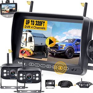 RV Backup Camera Wireless Recording 2 Cameras - Plug and Play Pre-Wired for Furrion System Night Vision 4 Channels HD 1080P 7'' Touch Key Monitor Rea