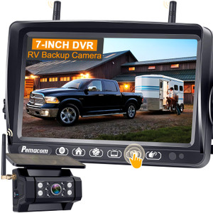 RV Backup Camera with Solar Magnetic: Long Distance No Signal Delay, 7 Inch Touch Key Monitor with Recording, HD 1080P Wireless Backup Camera for Tra