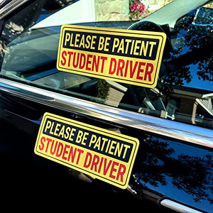 Stickios Student Driver Stickers (Non-Magnetic) for Cars & Windows - Reusable, Removable, Paint-Safe Vinyl Decals - Made in USA (10.5x4 inches, 2-Pac