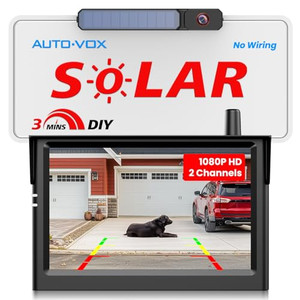 AUTO-VOX Solar Wireless Backup Camera:5" HD 1080P Monitor,3 Mins DIY Installation & 5000 mAh Battery Powered Solar Back Up Camera Systems, IP69K Wate