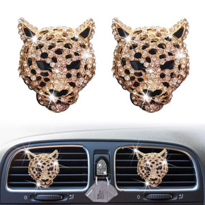 2 Pcs Bling Leopard Air Vent Clips, Crystal Leopard Car Air Fresheners Vent Clips Car Diffuser Vent Clip Rhinestone Decoration Interior Decor Diamond