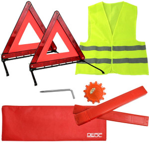 DEDC Car Safety Triangle Warning Kit, Set of 3 Roadside Emergency Kit with Reflective Warning Triangle,Visibility Roadside Vest, LED Road Flares Emer