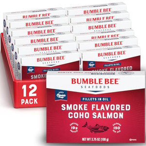 Bumble Bee Smoke Flavored Red Coho Salmon Fillets in Oil, 3.75 oz (Pack of 12) - 19g Protein - Skinless, Boneless - Great for Snacks & Recipes - Glut
