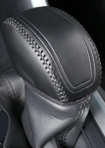 YAKANEY for Toyota RAV4 2019-2025 Gear Shift Knob Cover, Genuine Leather Interior Protective Gear Shift Trim for Toyota Highlander 2020-2025- Black T