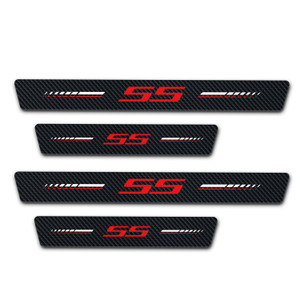 Annloysky 4Pcs Door Sill Plate Protectors Compatible with Chevy Camaro SS Car Accessories, Carbon Fiber Leather Door Sill Stickers for Camaro SS Auto