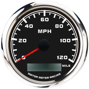 MOTOR METER RACING W Pro Series 85mm 3-3/8" GPS Speedometer Digital Odometer 120 MPH Black Dial White LED Waterproof for Car Truck Marine Boat Yacht