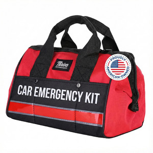 Thrive Car Emergency Kit & Roadside Emergency Car Kit - 104-Piece Set, Red Canvas Bag, Universal Fit - Jumper Cables, Escape Hammer & Tire Gauge - Ro