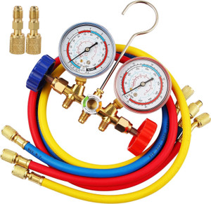 R410A Manifold Gauge Set, 3 Way AC Diagnostic Manifold Gauge Set for R410a R22 R134a R404a Refrigerant,Automotive AC Manifold R410a Adapters,with 3ft