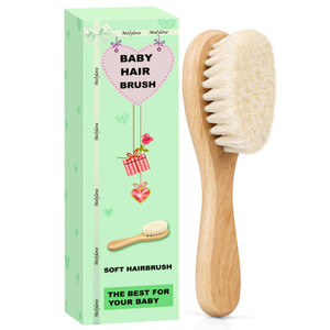 Molylove Baby Hair Brush, Wooden Goat Bristles Hair Brush for Newborns & Toddlers, Ideal for Cradle Cap, Perfect Baby Registry Gift, Hypoallergenic,