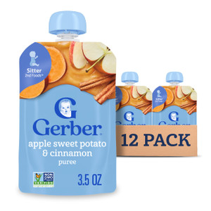 Gerber Stage 2 Baby Food, Apple Sweet Potato Cinnamon Puree Pouch, 2 Servings of Fruit & Veggie, No Added Sweetener, No Artificial Colors or Flavors,