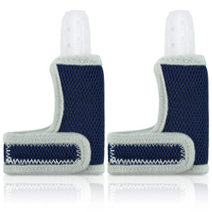 2 Pieces Silicone Toddler Baby Finger Guard with Breathable Wrist Band Thumb Kit to Prevent Children from Sucking Fingers (Blue)