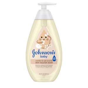 Johnson's Skin Nourishing Moisture Baby Wash, Vanilla & Oat Scents, Tear-Free, Hypoallergenic Baby Body Wash Cleanses, Protects from Dryness, & Leave