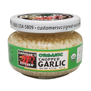 Emperor's Kitchen Organic Chopped Garlic, USDA Certified Organic, Vegan, Ready to Use, 4.5 oz jar