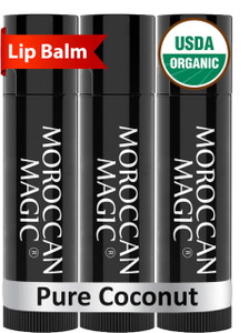 Moroccan Magic Organic Pure Coconut Lip Balm 3 Pack | Ultra-Hydrating Argan & Essential Oil Lip Moisturizer + Vitamin E | Natural Chapstick for Dry L
