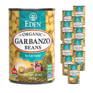 Eden Organic Garbanzo Beans, Chickpeas, 15 oz Can (12-Pack Case), No Salt Added, Non-GMO, Gluten Free, Vegan, Kosher, U.S. Grown, Heat and Serve, Mac