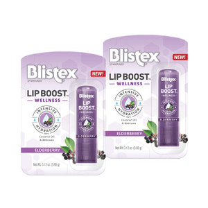 Blistex Lip Boost Wellness, Intensive Hydration from Coconut Oil & Beeswax, Elderberry Moisturizer (Pack of 2)