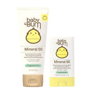 Sun Bum Baby Bum Spf 50 Sunscreen Face Stick and Lotion Mineral Uva/uvb Face and Body Protection for Sensitive Skin Fragrance Free Travel Size