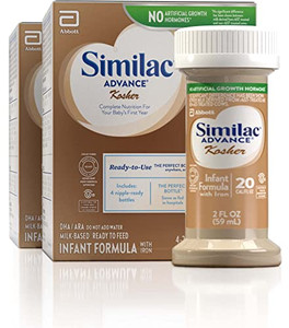 Similac Advance Kosher Infant Formula with Iron, 2 Fl OZ - 4 Bottles (2 Pack = 8 Bottles) Milk Based, Ready To Feed, Resealable Bottle, Cholov Yisroe