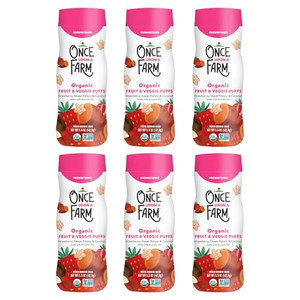 Once Upon A Farm Strawberry, Coconut & Sweet Potato Puffed Sorghum Snack, Fruit & Veggie Puffs, Non GMO, 1.5 Ounces (Pack Of 6)