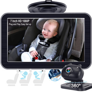 DoHonest Baby Car Camera 7-Inch: USB Plug and Play Easy Setup 360 Degree Rotating Backseat Camera Two Kids HD 1080P Rear Facing Car Seat Cameras Clea