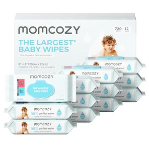Momcozy Baby Wipes-Extra Large Size Design, 99% Water Based, Unscented & Hypoallergenic, Cleansing & Moisturizing Baby Wipes for Sensitive Skin, 12 F