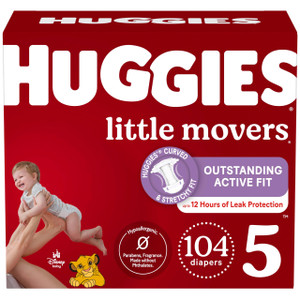 Huggies Size 5 Diapers, Little Movers Baby Diapers, Size 5 (27+ lbs), 104 Count, Packaging May Vary