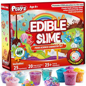 Playz Edible Slime Candy Making Science Kit for Kids Ages 8-12 Years Old - Food Science Chemistry Kid Science Kit with 25 Experiments to Make Slime C