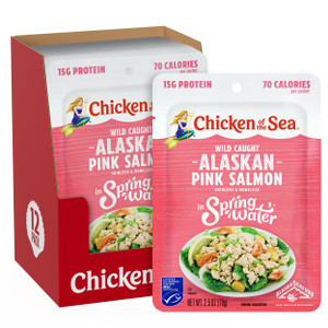 Chicken of the Sea Alaskan Pink Salmon in Spring Water, 2.5 Ounce Packets (Box of 12), Wild Caught, Skinless & Boneless