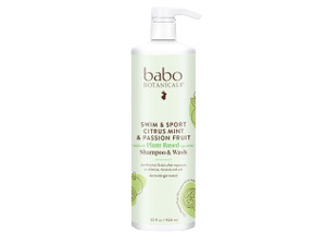 Babo Botanicals Swim & Sport Citrus Mint & Passion Fruit Shampoo & Wash - Purifying Cleanser for hair & body- Removes chlorine & sweat - For all ages