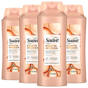 Suave Professionals Smoothing Conditioner For Dry Hair Keratin Infusion Hair Conditioner with 48-hour Frizz Control 28 oz, Pack of 4