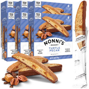 Nonni's Turtle Pecan Biscotti Italian Cookies - Caramel Pecan Cookies Dipped in Milk Chocolate - Pecan Biscotti Individually Wrapped Cookies - All Na