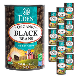 Eden Organic Black Beans, 15 oz Can (12-Pack Case), No Salt Added, Non-GMO, U.S Grown, Heat and Serve, Macrobiotic, Turtle Beans, Frijol Negro, Cavia