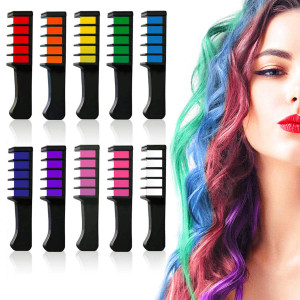 10 Color Temporary Bright Hair Chalk Comb Set - 8 9 10 11 12 year old girl Birthday Gifts Halloween Costume Cosplay Party Favors for Girls Boys Adult