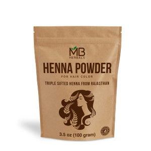 MB Herbals 100% Pure & Natural Henna Powder 100 Grams / 3.5 oz For Hair Color | For Natural Orange-Red Hair Color | Triple Sifted | No Preservatives