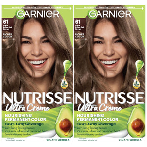 Garnier Nutrisse Ultra Crème Hair Color, Permanent Hair Dye with 100% Gray Coverage, Vegan & Cruelty-Free, 61 Light Extra Ash Brown (Mochaccino), 2 C