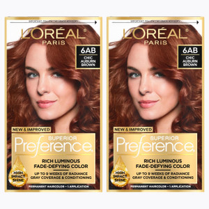 L'Oreal Paris Superior Preference Luminous Fade-Defying Permanent Hair Color, Hair Dye For Up to 9 Weeks of Radiance, Chic Auburn Brown 6AB, 1 Hair D