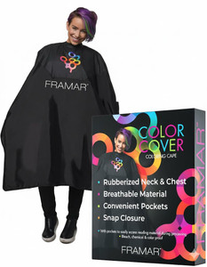 FRAMAR Color Cover Salon Cape  Hair Cape with Snap Closure and Rubberized Chest, For Hair Dye, Hair Color, Cosmetology Supplies and Hair Coloring