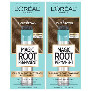 LOréal Paris Magic Root Permanent Hair Color, 10 Minute Hair Dye Kit to Rescue Roots with 100% Gray Hair Coverage, 6 Light Brown, 2 Pack (Packaging