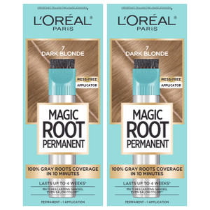 LOréal Paris Magic Root Permanent Hair Color, 10 Minute Hair Dye Kit to Rescue Roots with 100% Gray Hair Coverage, 7 Dark Blonde, 2 Pack (Packaging